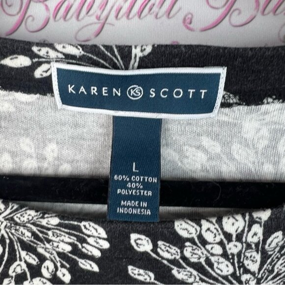 Karen Scott top shirt firework flowers floral  Black and White Floral Blouse - Picture 13 of 14